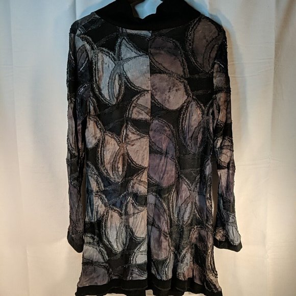 Ness Blue Brown Long Sleeve Tunic Shirt Top Womens Medium M Black Floral - Picture 8 of 13